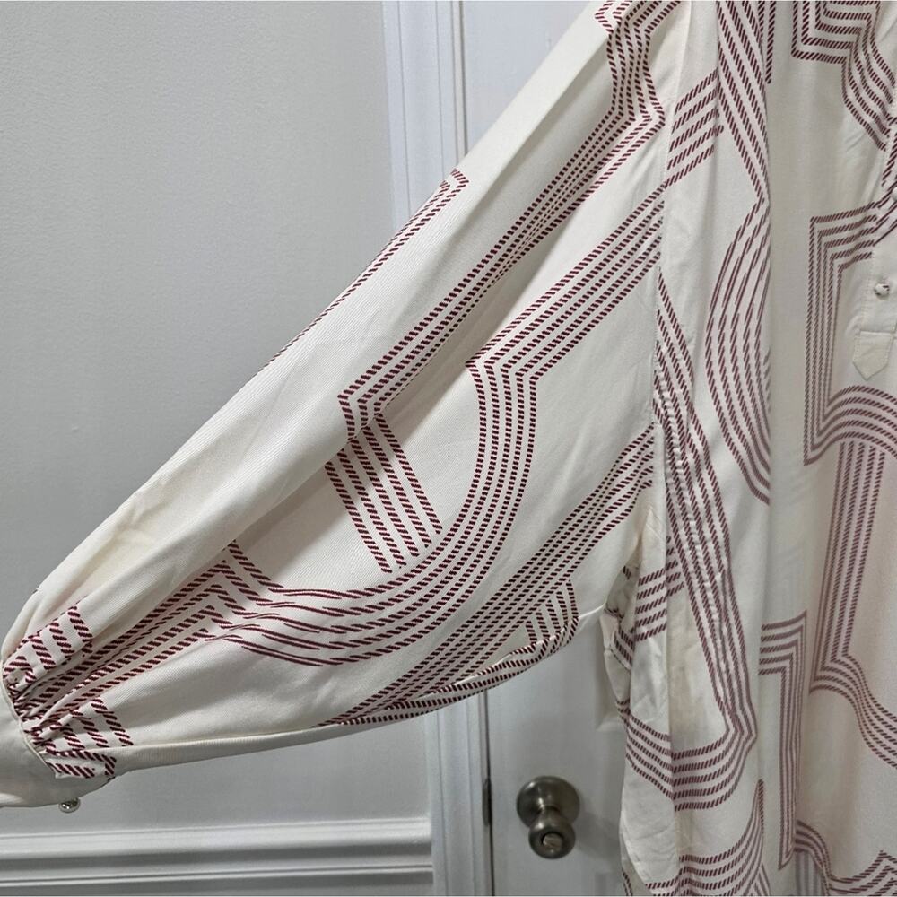 NWT H&M Plus Size 18 Geometric Print Tunic Dress Cream Maroon Oversized Boho - Picture 5 of 9